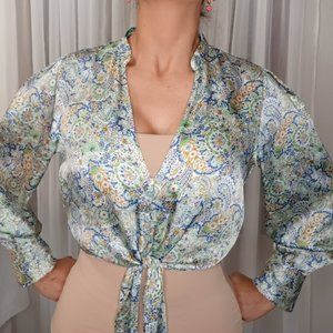 New Zara Join Life long sleeve Front Knot Crop Top Women's Size S